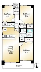 グリーンコーポ豊田 3LDKの間取図画像