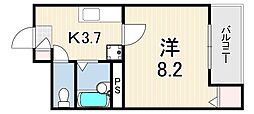 コンフォート宮本町 1Kの間取図画像