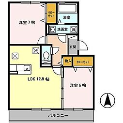 グランドアトリオ神戸西D 2LDKの間取図画像