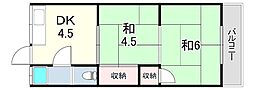 千代ケ丘ハイツA棟 2Kの間取図画像