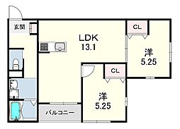 神戸市垂水区川原3丁目アパート 2LDKの間取図画像