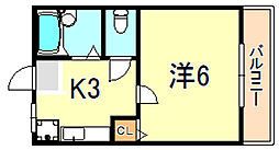 ベルデュウラ3 1Kの間取図画像