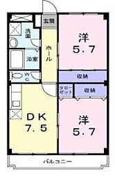 ディアコートK 2DKの間取図画像