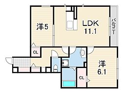 キャトルセゾン 2LDKの間取図画像