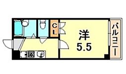 福田ハウス 1Kの間取図画像