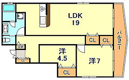 YKハイツ舞子坂 2LDKの間取図画像