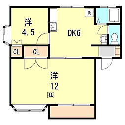 ヴィレッジコート山手A棟 2DKの間取図画像