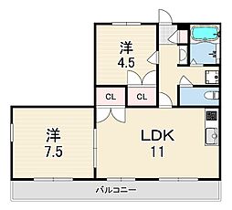 レオパレス荒打1 2LDKの間取図画像