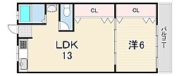 コーポ北村 1LDKの間取図画像