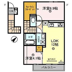 リコルド住吉 2LDKの間取図画像