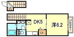 ツインスターヴィラ 1DKの間取図画像