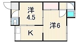 赤根荘2号棟 2Kの間取図画像