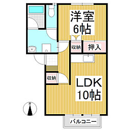 T・ハイツ上田原 1LDKの間取図画像