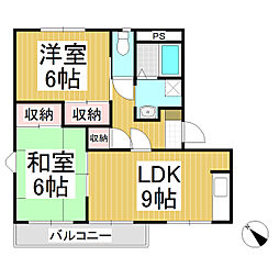 ビラ芳南台B 2LDKの間取図画像