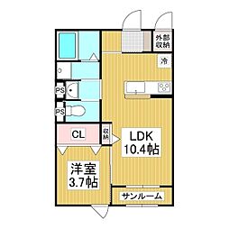 クレスト大手 1LDKの間取図画像