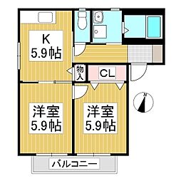 カーサヴィエント 2Kの間取図画像