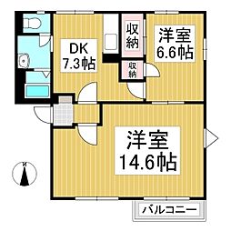 フレグランス城北 2DKの間取図画像