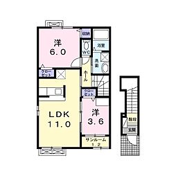 ベルパレット西 2LDKの間取図画像