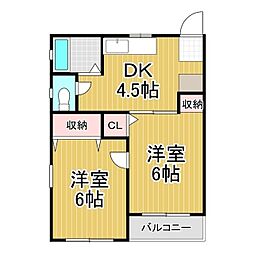 グリーンヒル小路 2DKの間取図画像