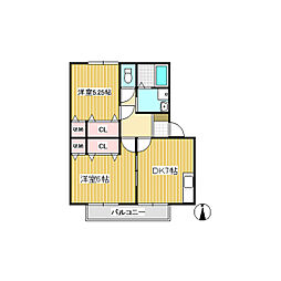 エスティアム柳町 2DKの間取図画像