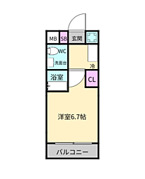 エグゼ大阪ドーム 1Kの間取図画像