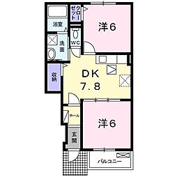 プリムローズ2 2DKの間取図画像