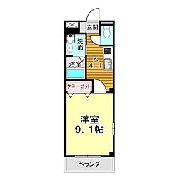 サンエバー貴船 1Kの間取図画像
