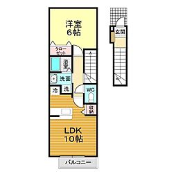 エレガンシアB 1LDKの間取図画像