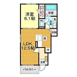 スカイヒルズII 1LDKの間取図画像