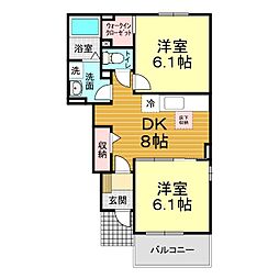 サンリットヒル3 2DKの間取図画像