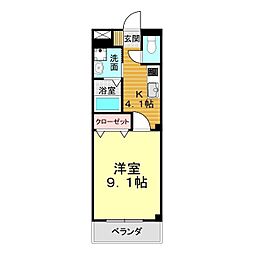 サンエバー貴船 1Kの間取図画像