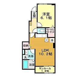ヴァンレイニーA 1LDKの間取図画像