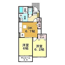 歩夢のそら 2DKの間取図画像