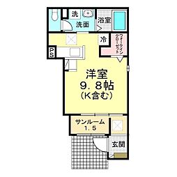 シャロームII ワンルームの間取図画像