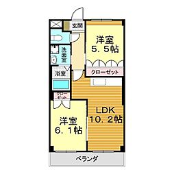 カンパーニュハウスヒロ 2LDKの間取図画像