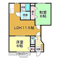 パークサイドハイムC 2LDKの間取図画像