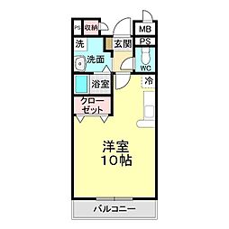 ブルースカイ 1Kの間取図画像