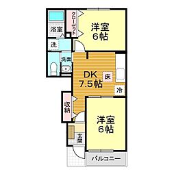 ガーデンハウス2D 2DKの間取図画像
