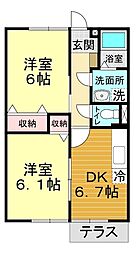 HoneyHomeB 2DKの間取図画像