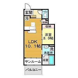 サンフォレスト 1LDKの間取図画像