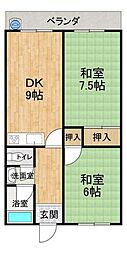 三和コーポNo.9 2DKの間取図画像