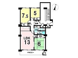 入間ビレジ11号棟 3LDKの間取図画像