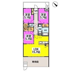 北九州市八幡西区馬場山西マンション 3LDKの間取図画像