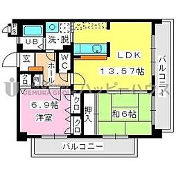 オークス 2LDKの間取図画像