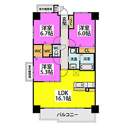 メルベーユ高宮駅前 3LDKの間取図画像