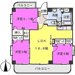 リバーサイド弥生 3LDKの間取図画像