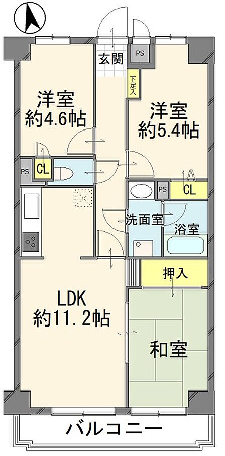 2SLDK、価格1280万円、専有面積61.05m2、バルコニー面積6.18m2