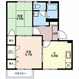 シャーメゾンラフィネA棟 2Kの間取図画像