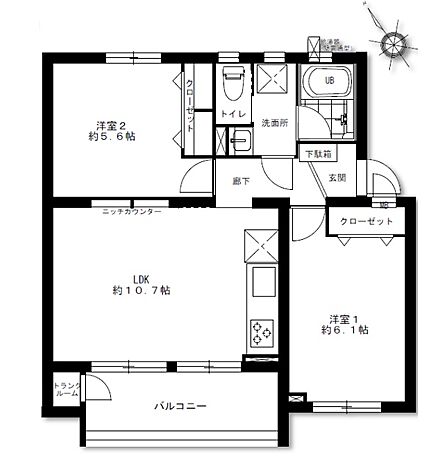 使い勝手が良い2LDKの間取り