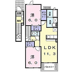 スプリングヴィラC 2LDKの間取図画像